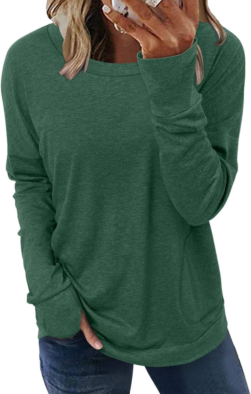 Womens Crewneck Sweatshirt Casual Loose Fitting Tops Long Sleeve T Shirt