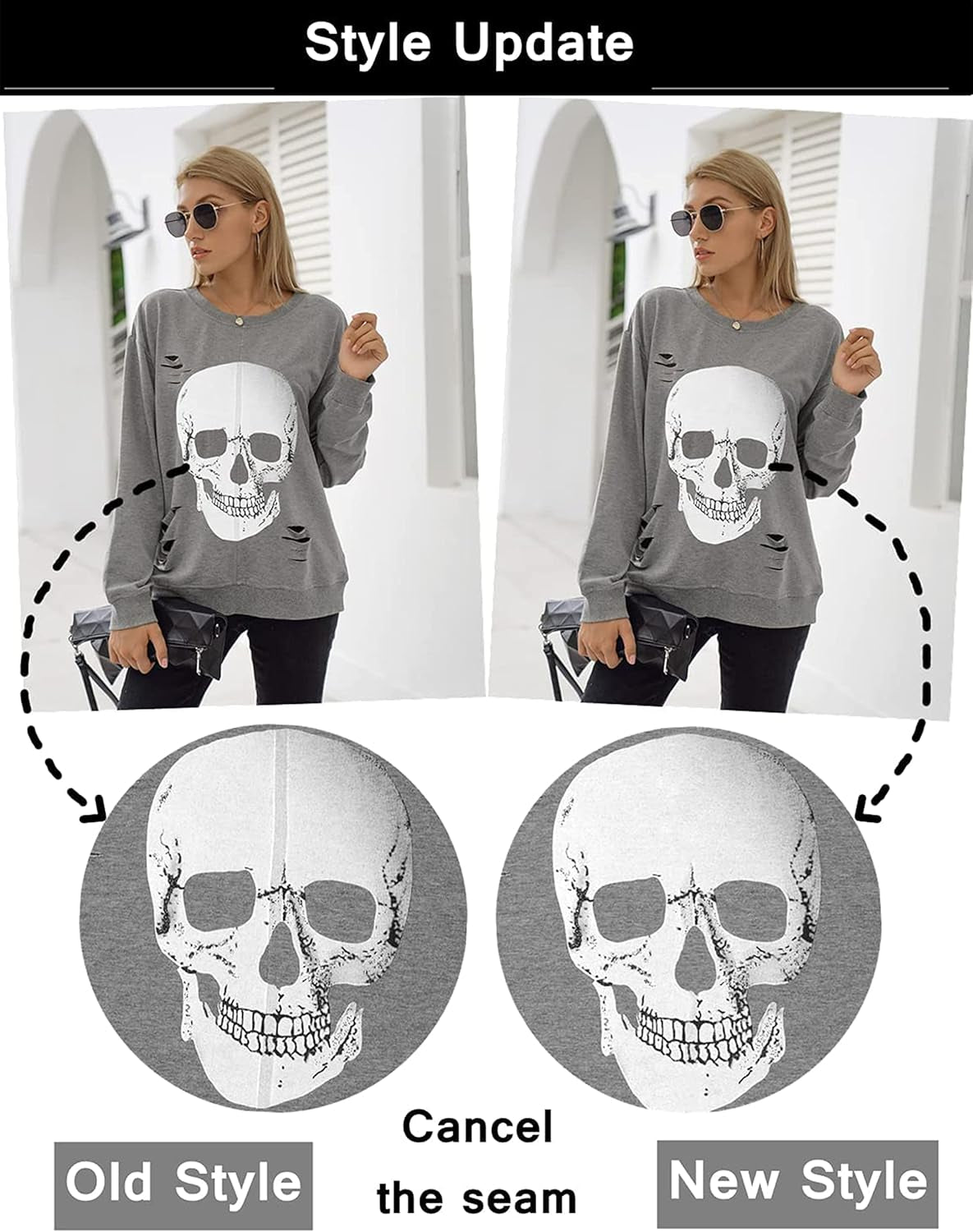 Women'S Crewneck Sweatshirt Skull Graphic T Shirts Long Sleeve Top Pullover Oversized Sweaters