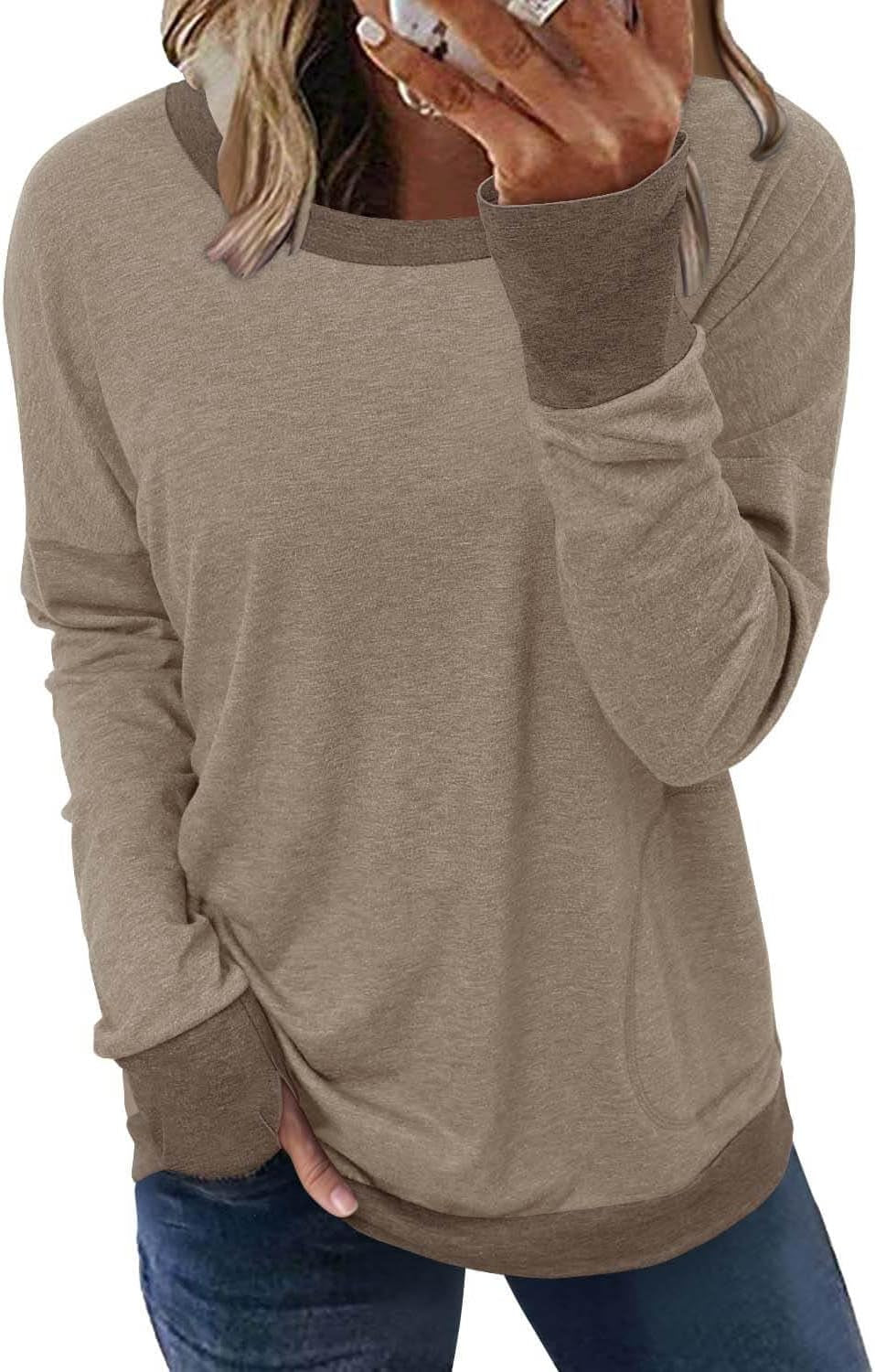 Womens Crewneck Sweatshirt Casual Loose Fitting Tops Long Sleeve T Shirt