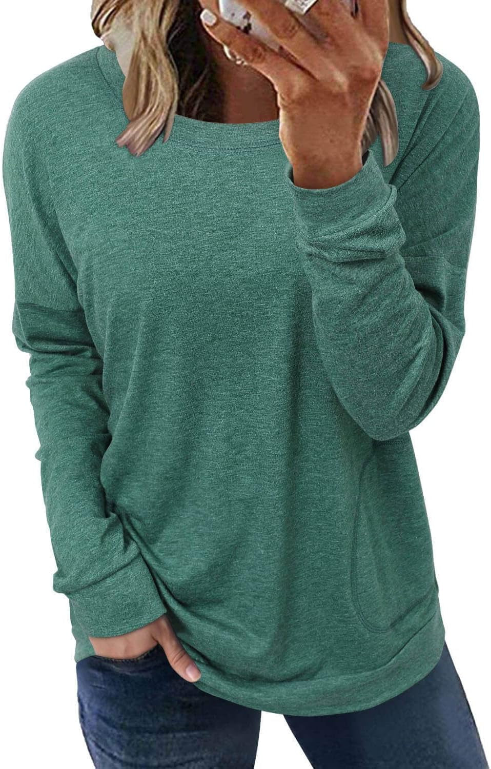 Womens Crewneck Sweatshirt Casual Loose Fitting Tops Long Sleeve T Shirt