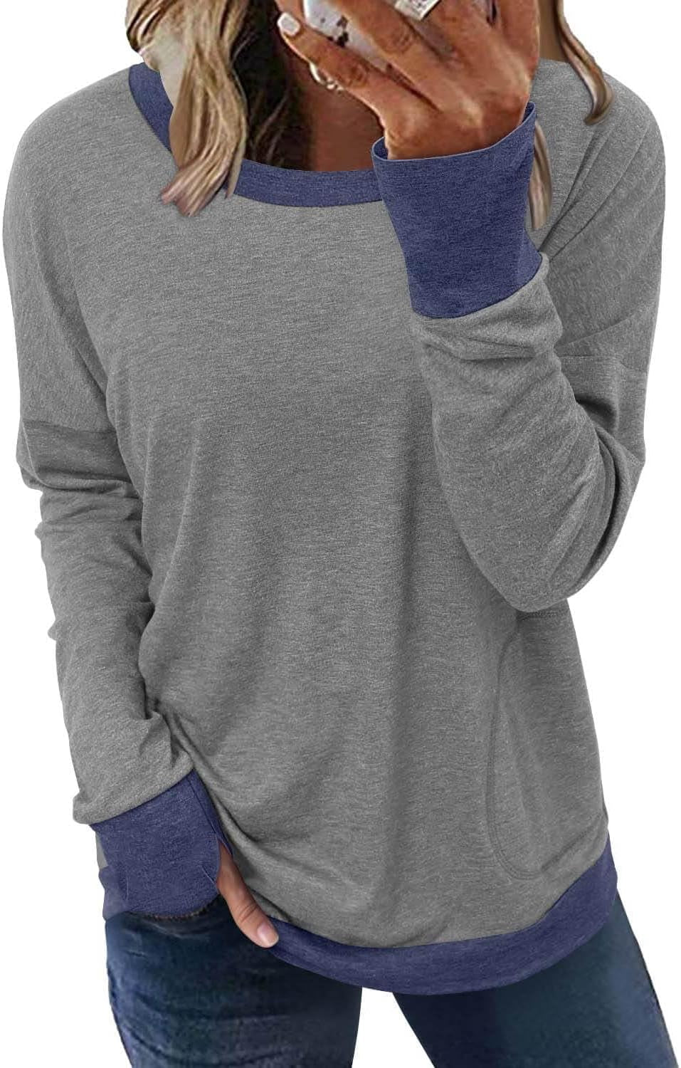 Womens Crewneck Sweatshirt Casual Loose Fitting Tops Long Sleeve T Shirt