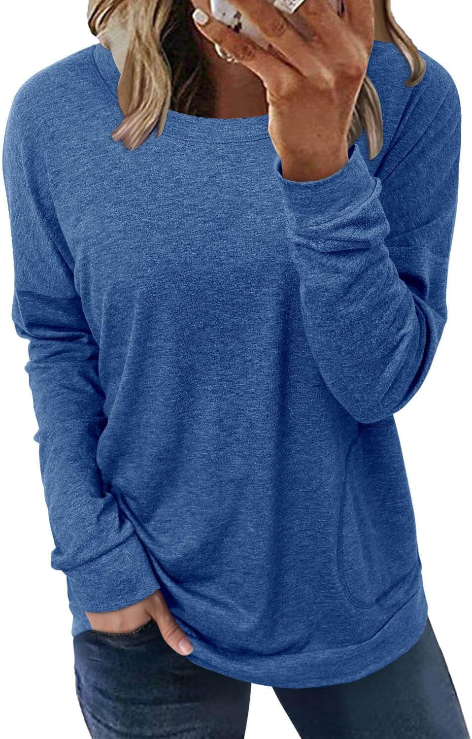 Womens Crewneck Sweatshirt Casual Loose Fitting Tops Long Sleeve T Shirt