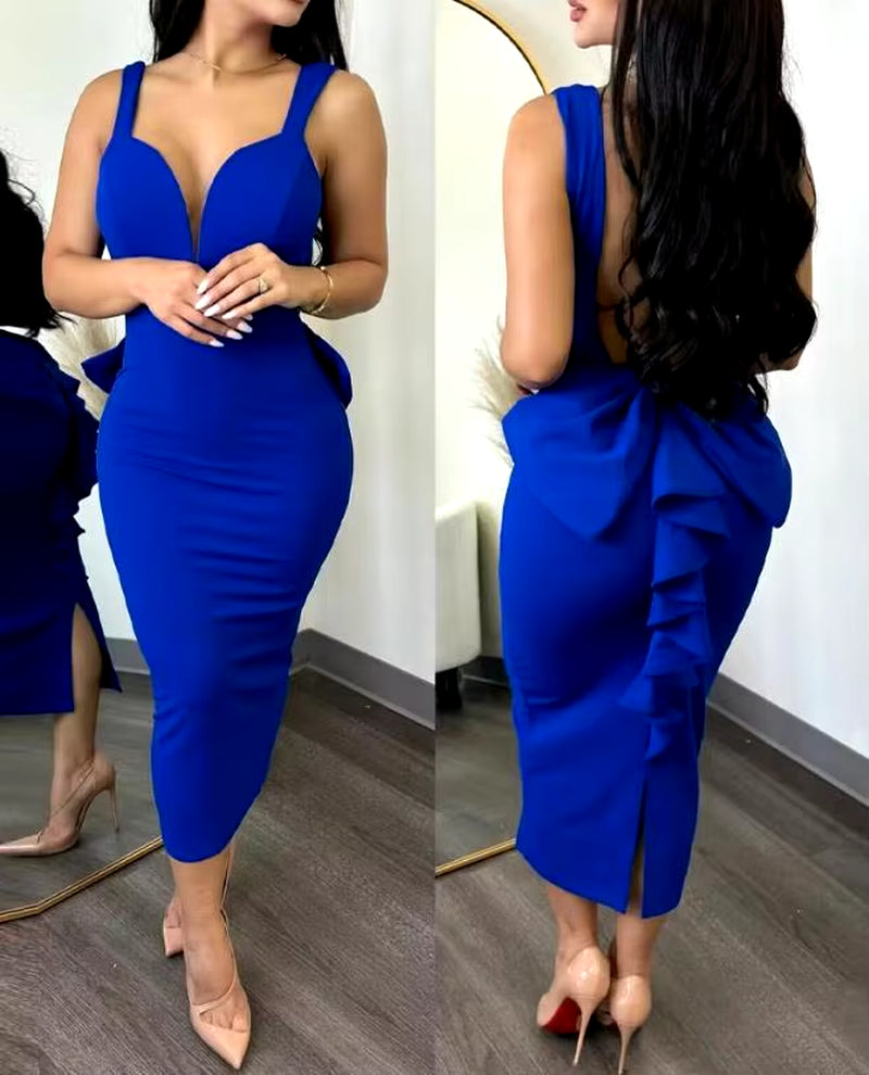 Elegant Dresses for Women Sexy Plunge Ruffle Hem Backless Party Dress 2023 Autumn Summer Spring Fashion Casual