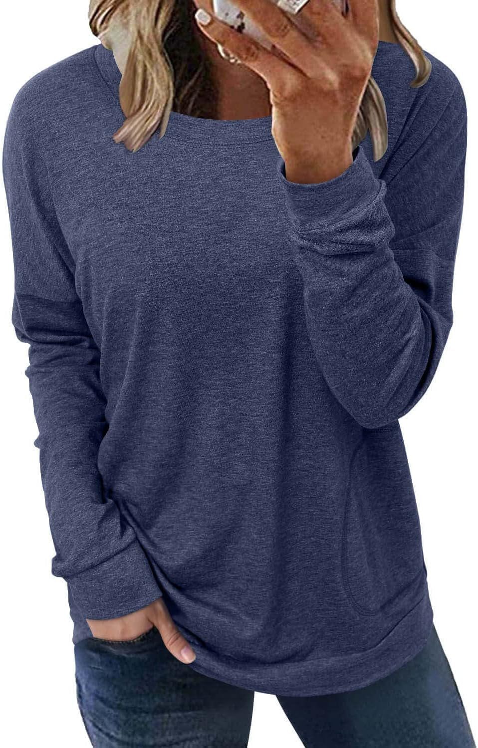 Womens Crewneck Sweatshirt Casual Loose Fitting Tops Long Sleeve T Shirt