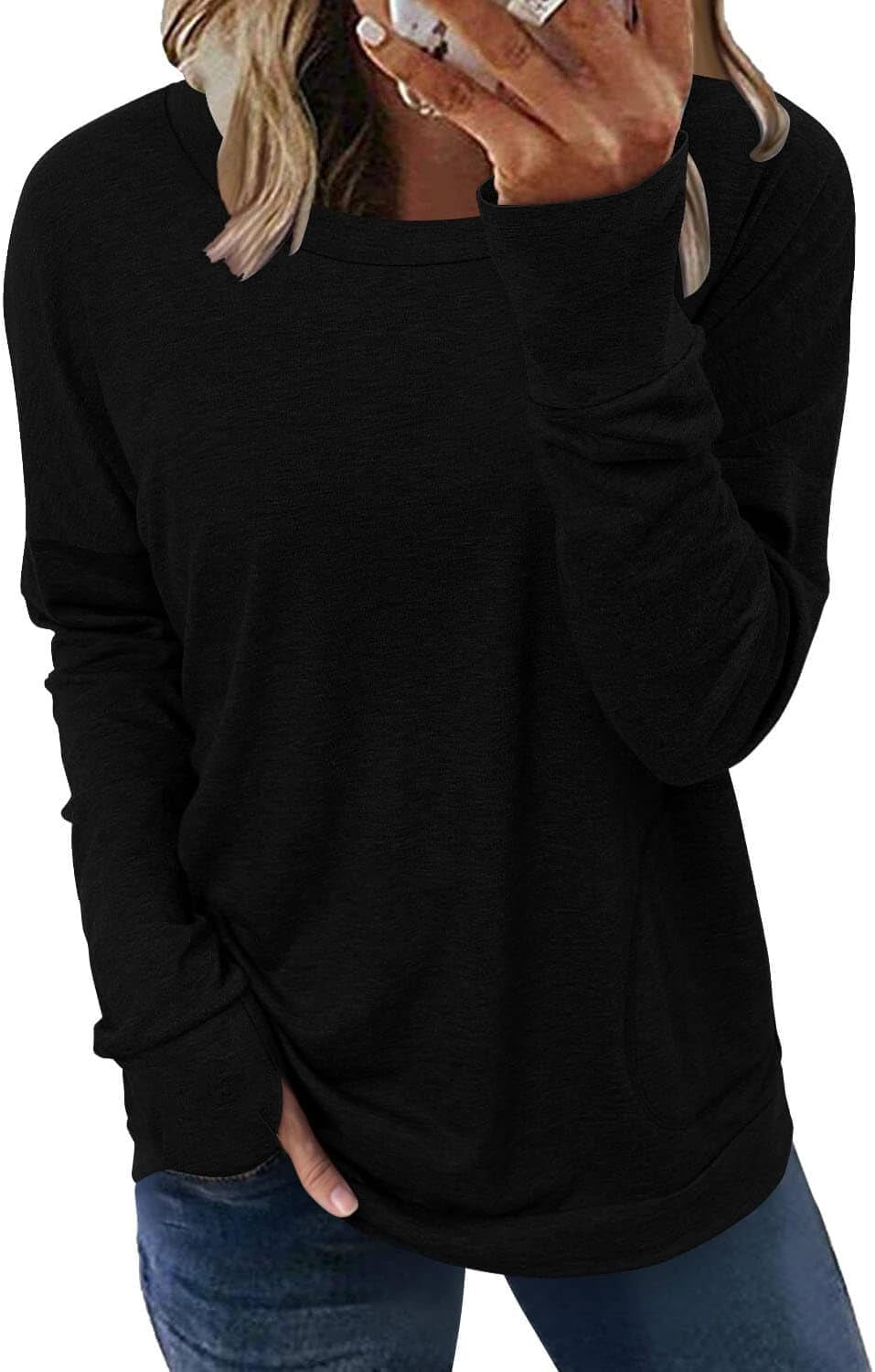 Womens Crewneck Sweatshirt Casual Loose Fitting Tops Long Sleeve T Shirt