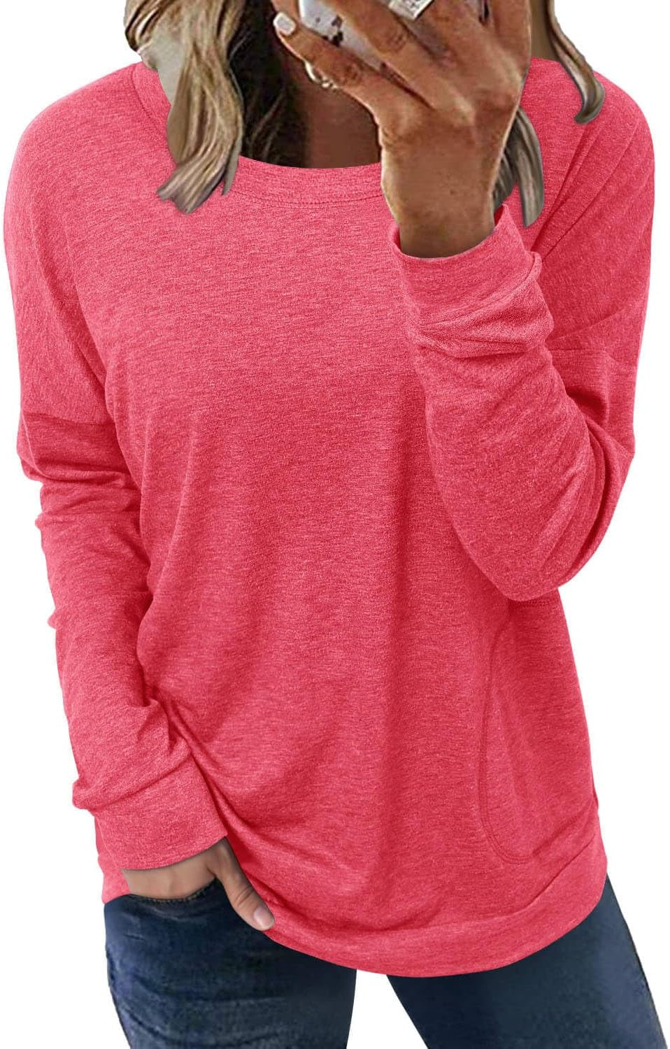 Womens Crewneck Sweatshirt Casual Loose Fitting Tops Long Sleeve T Shirt