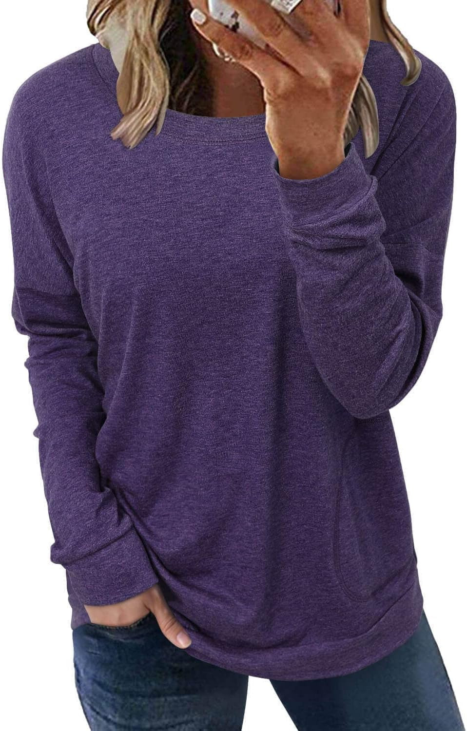 Womens Crewneck Sweatshirt Casual Loose Fitting Tops Long Sleeve T Shirt