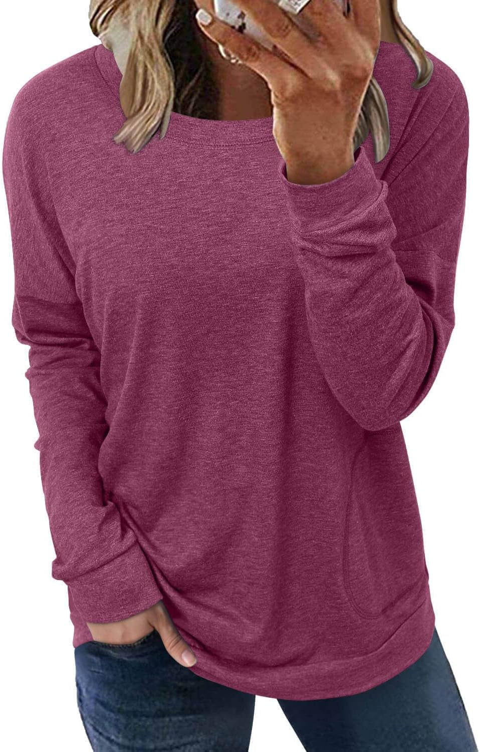 Womens Crewneck Sweatshirt Casual Loose Fitting Tops Long Sleeve T Shirt